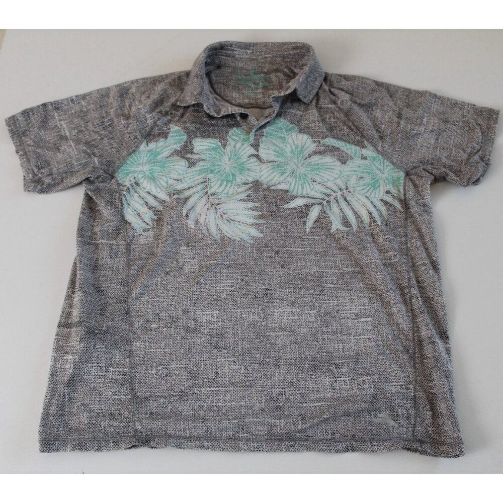 Tommy Bahama Mens M Gray Teal‎ IslandZone Performance Floral Polo Shirt